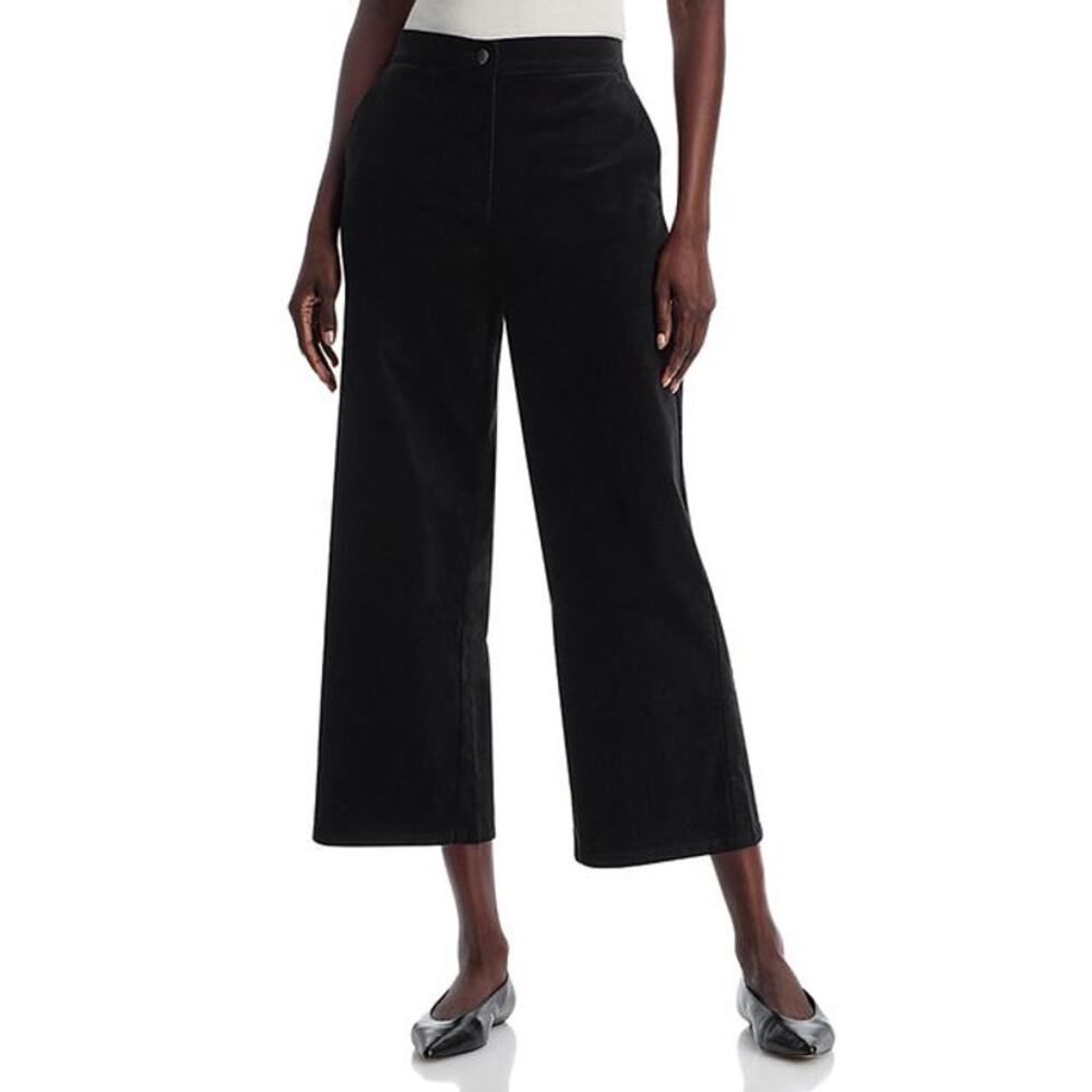 Eileen Fisher Velveteen Wide Leg Ankle Cropped Pants Black Size L